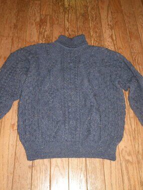 Vintage Unisex Callan Cable Knit Turtleneck Heavy Wool Sweater Made in Ireland